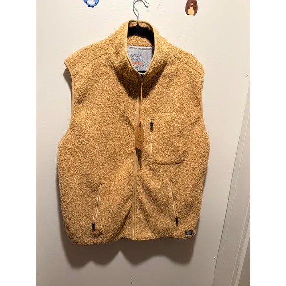 Weatherproof Vintage Mens XXL Sherpa Fleece Vest Tan Full Zip Mock Neck NWT - Picture 2 of 9